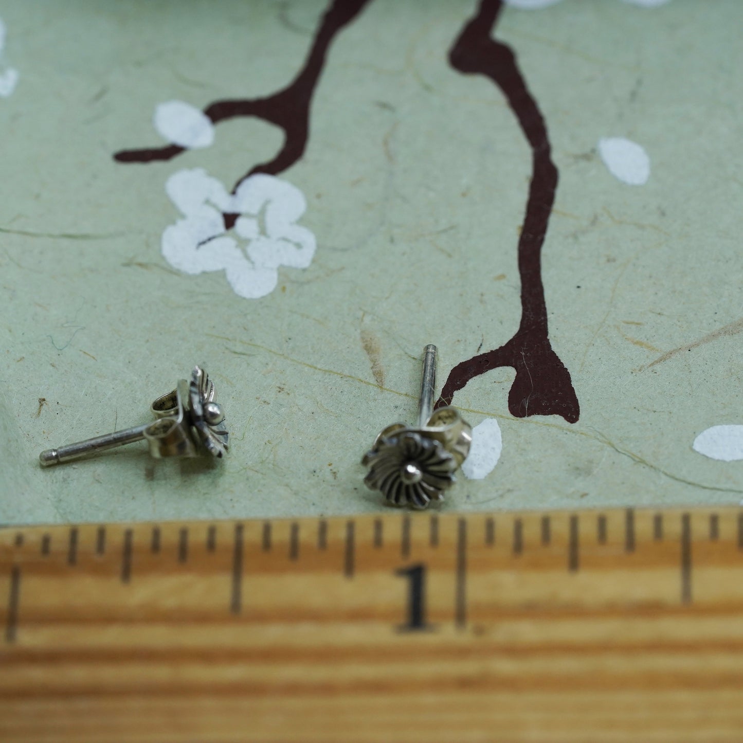 Vintage Sterling silver handmade earrings, 925 flower studs