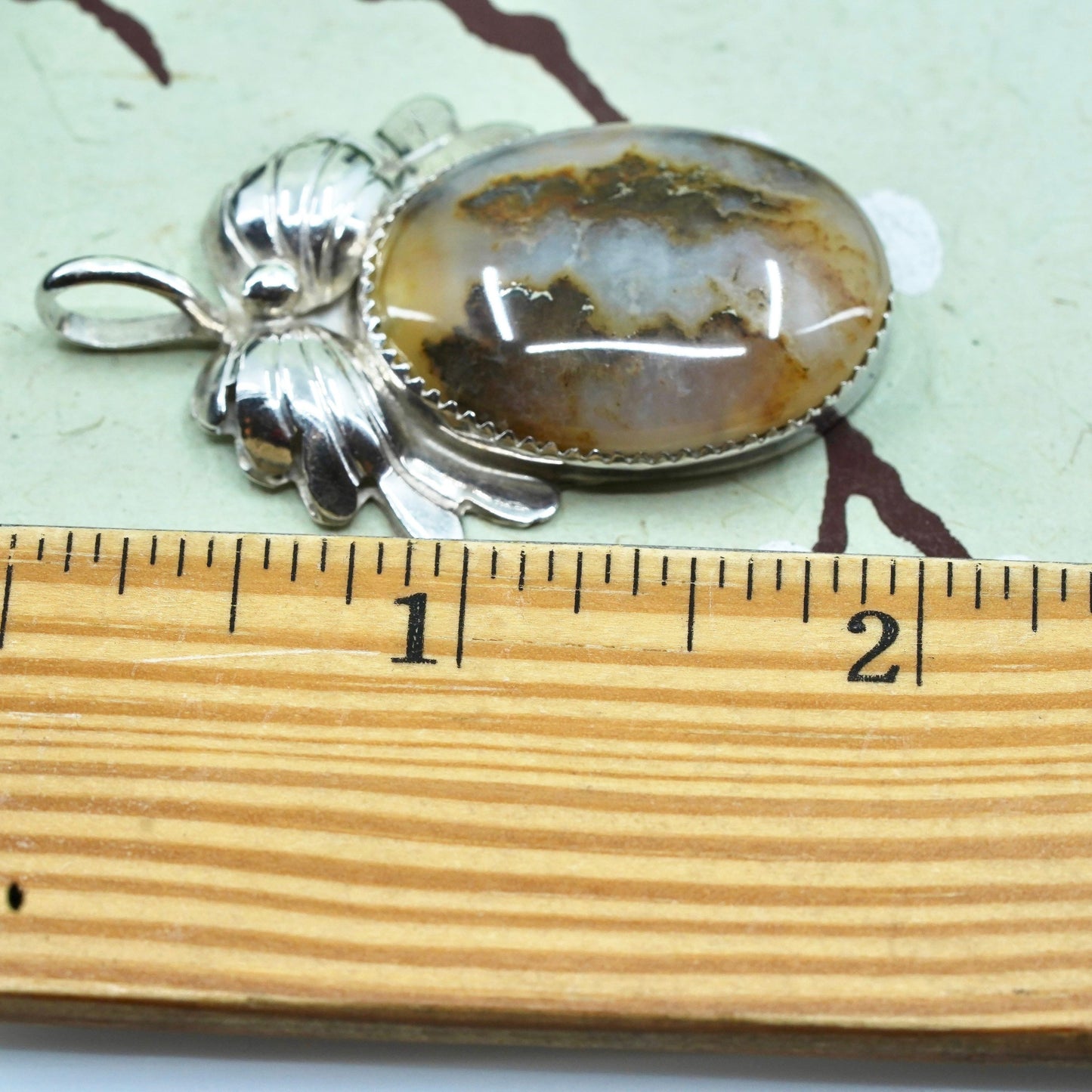 Native American Navajo NS Sterling 925 silver handmade pendant with oval agate