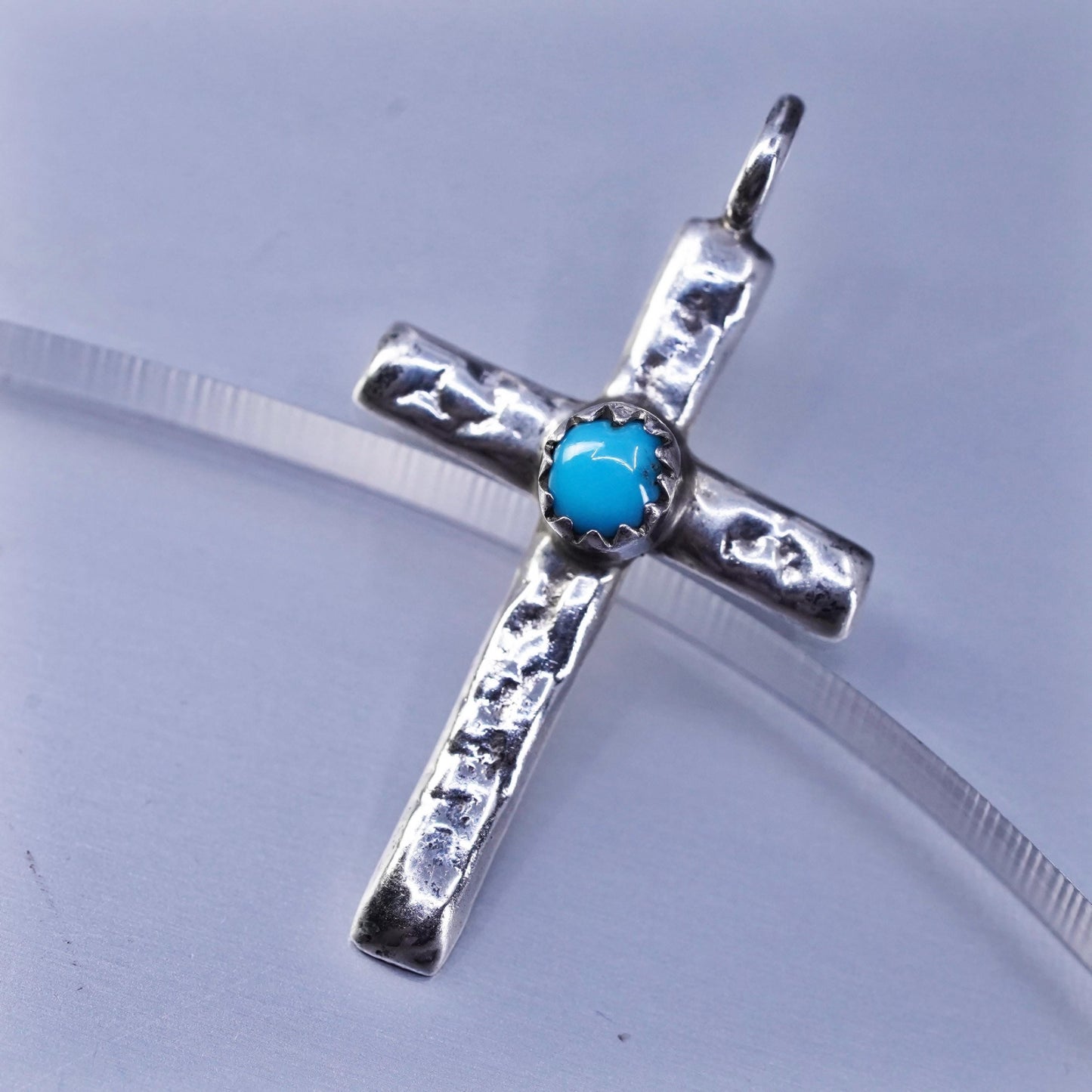 Native American sterling 925 silver cross pendant with turquoise