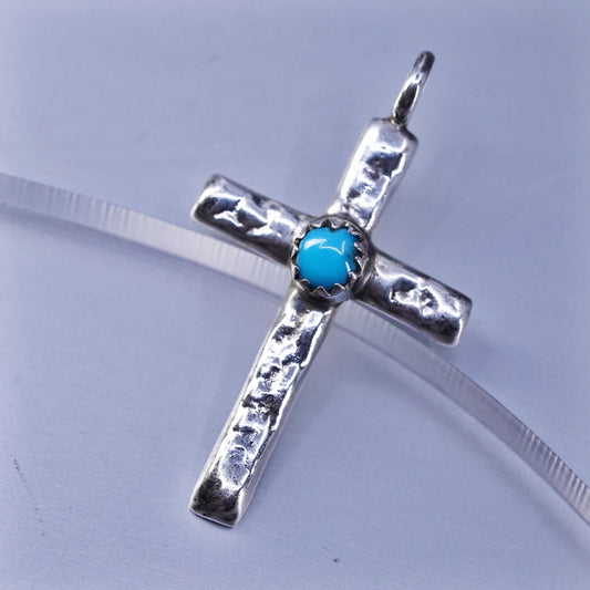 Native American sterling 925 silver cross pendant with turquoise