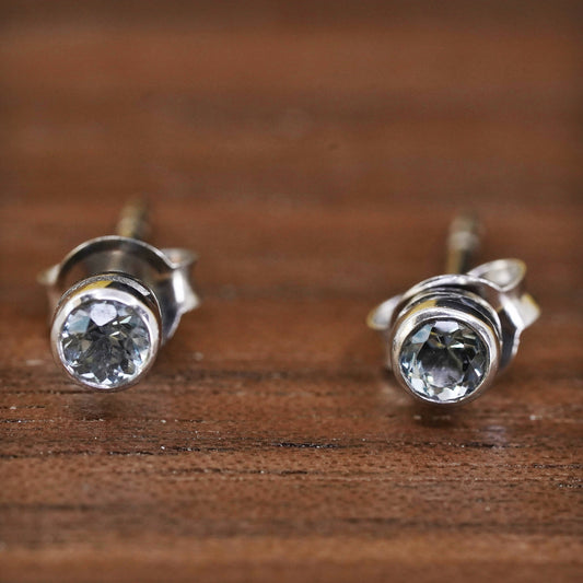 3mm, Vintage Sterling silver handmade earrings, 925 round cz studs