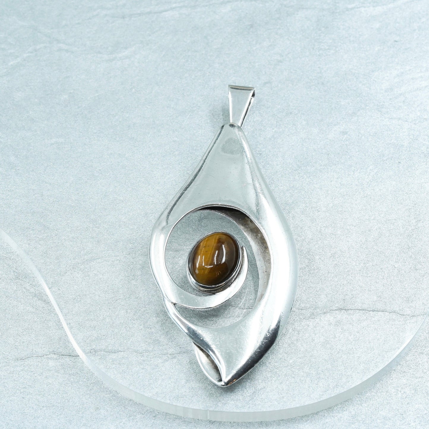 vintage Modern sterling 925 silver handmade pendant with golden tigers eye