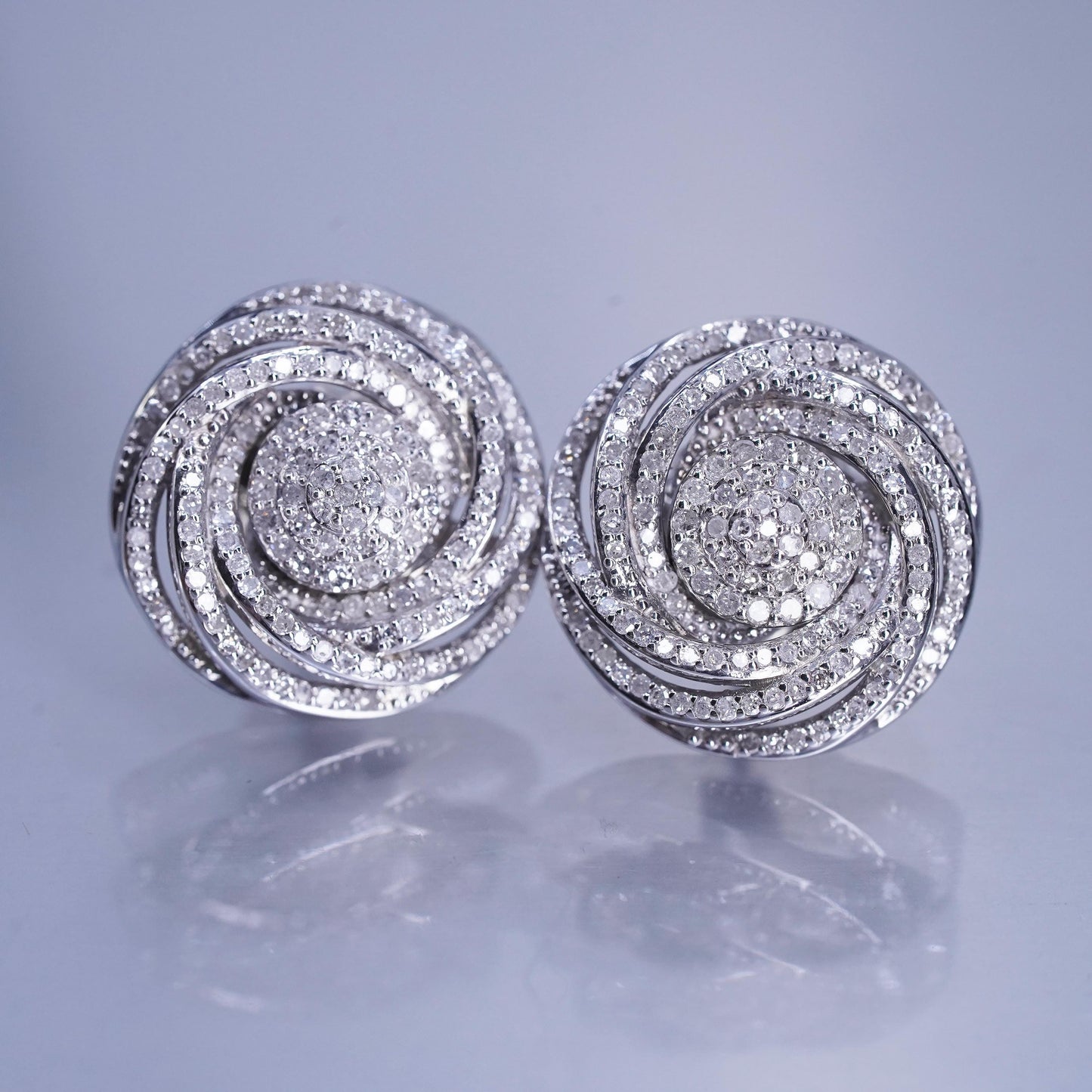 Vintage Sterling 925 silver earrings, entwined circle studs w/ cluster diamonds