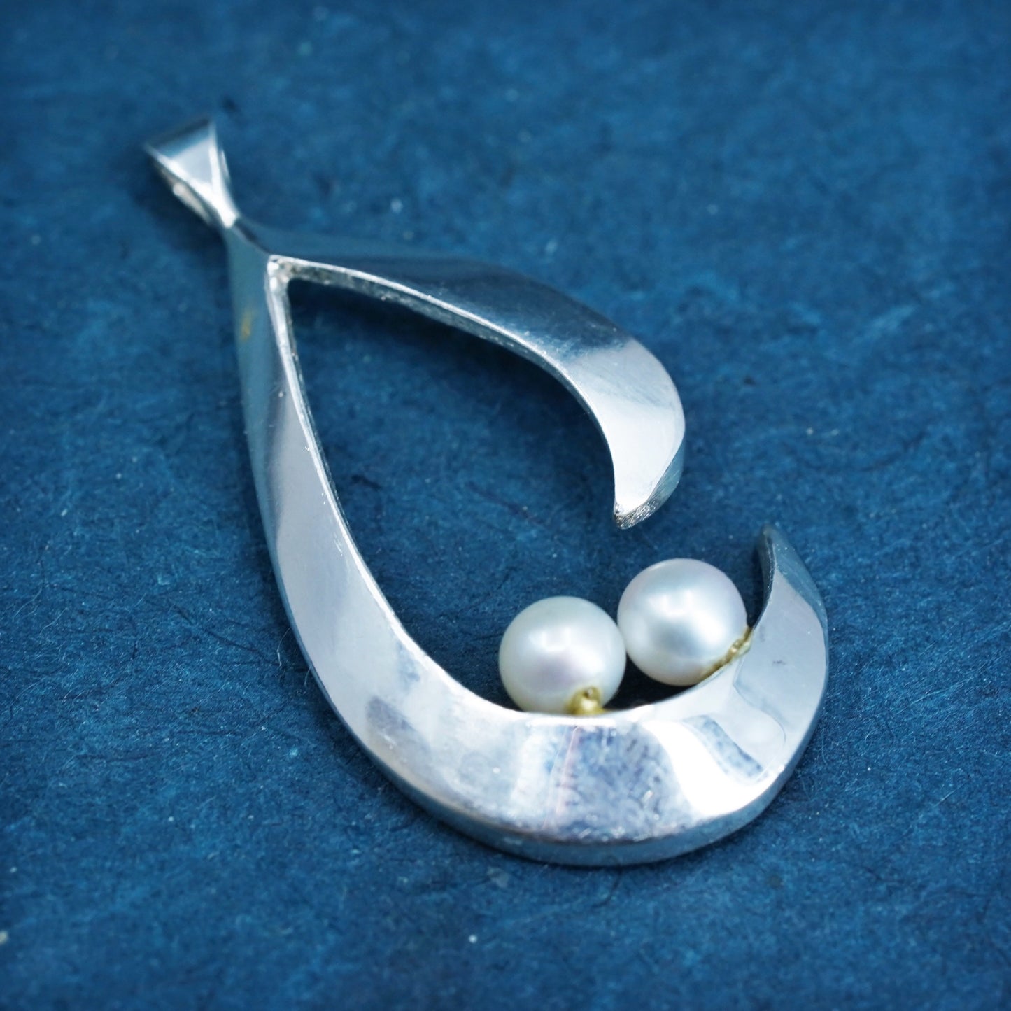 Vintage Sterling silver handmade pendant, 925 teardrop with pearl charm