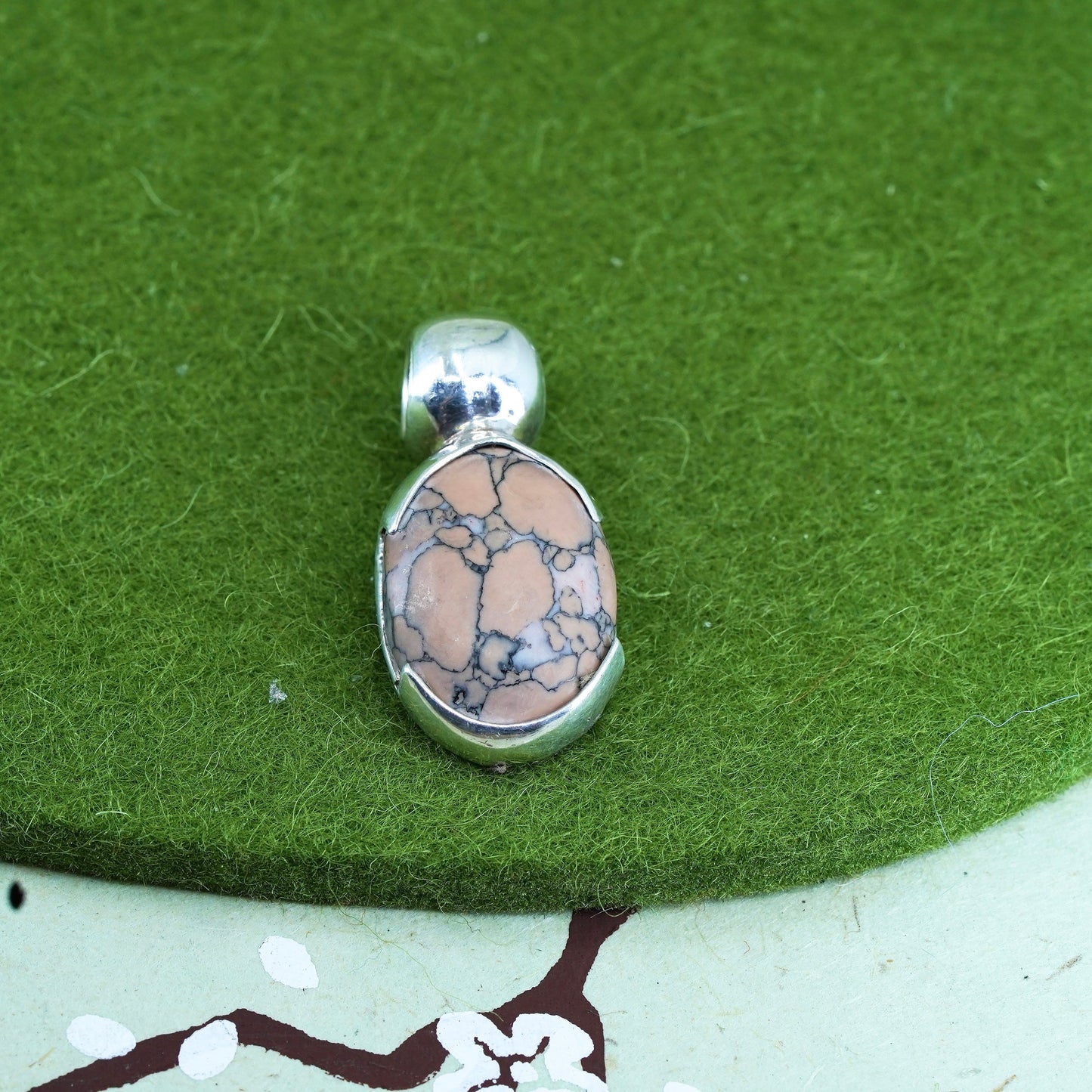 Vintage mexico Sterling silver 925 handmade pendant with oval jasper