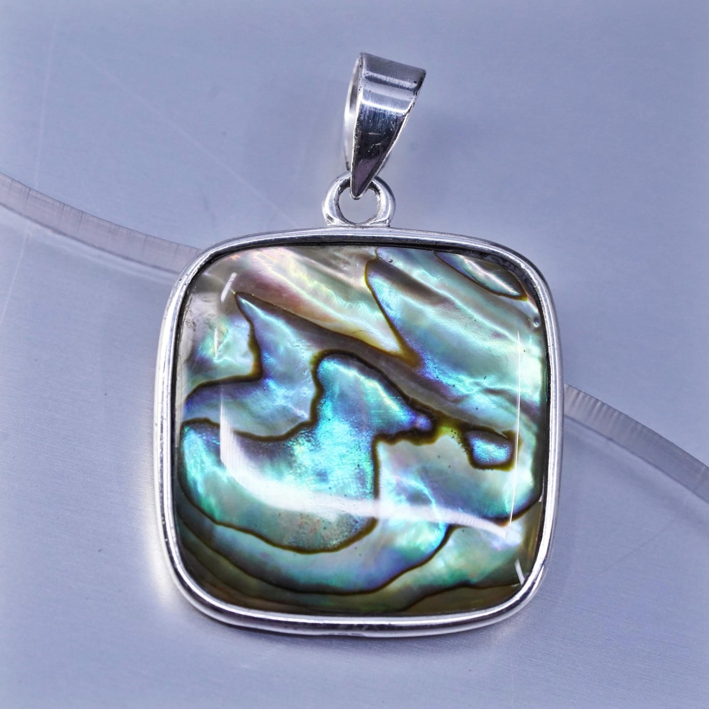 Vinatge sterling 925 silver handmade square pendant with abalone