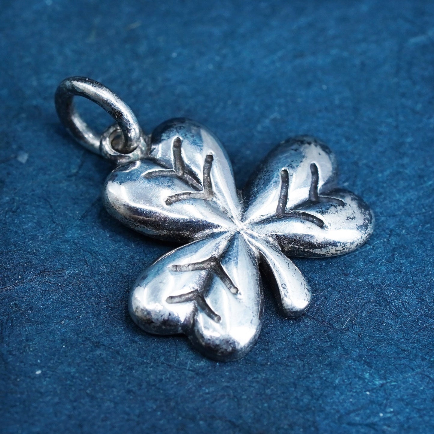 Vintage Sterling 925 silver handmade clover pendant charm