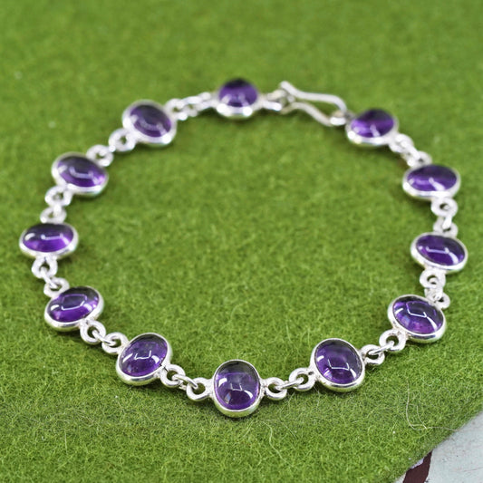 8", Sterling silver bracelet, 925 chain with oval amethyst and toggle closure