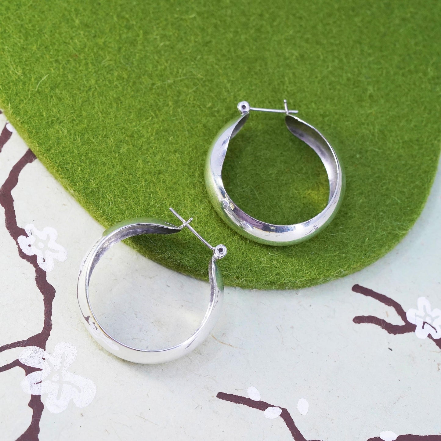 1.25", Vintage sterling silver loop earrings, minimalist primitive wide hoops