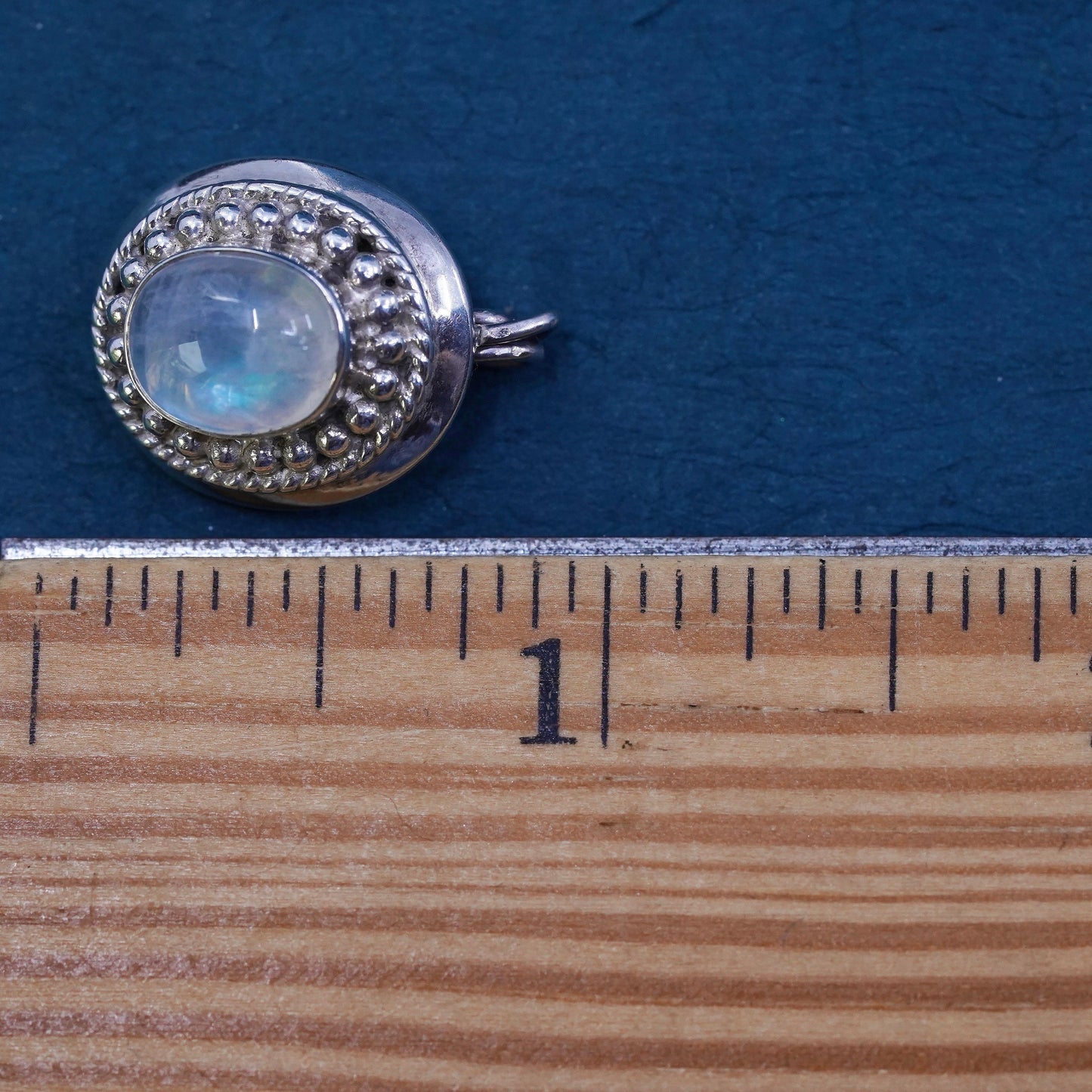 Vintage Sterling silver handmade pendant, 925 oval with moonstone and beads