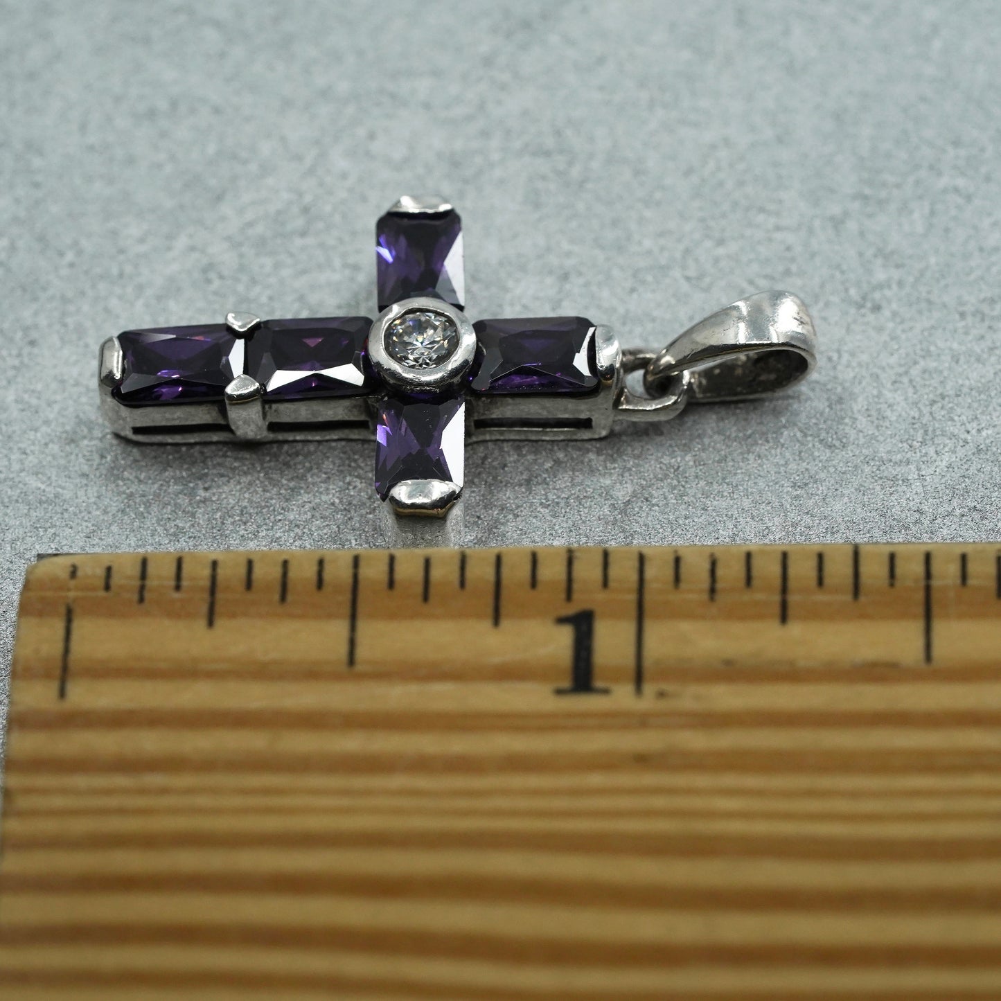 vintage sterling 925 silver handmade cross pendant with amethyst