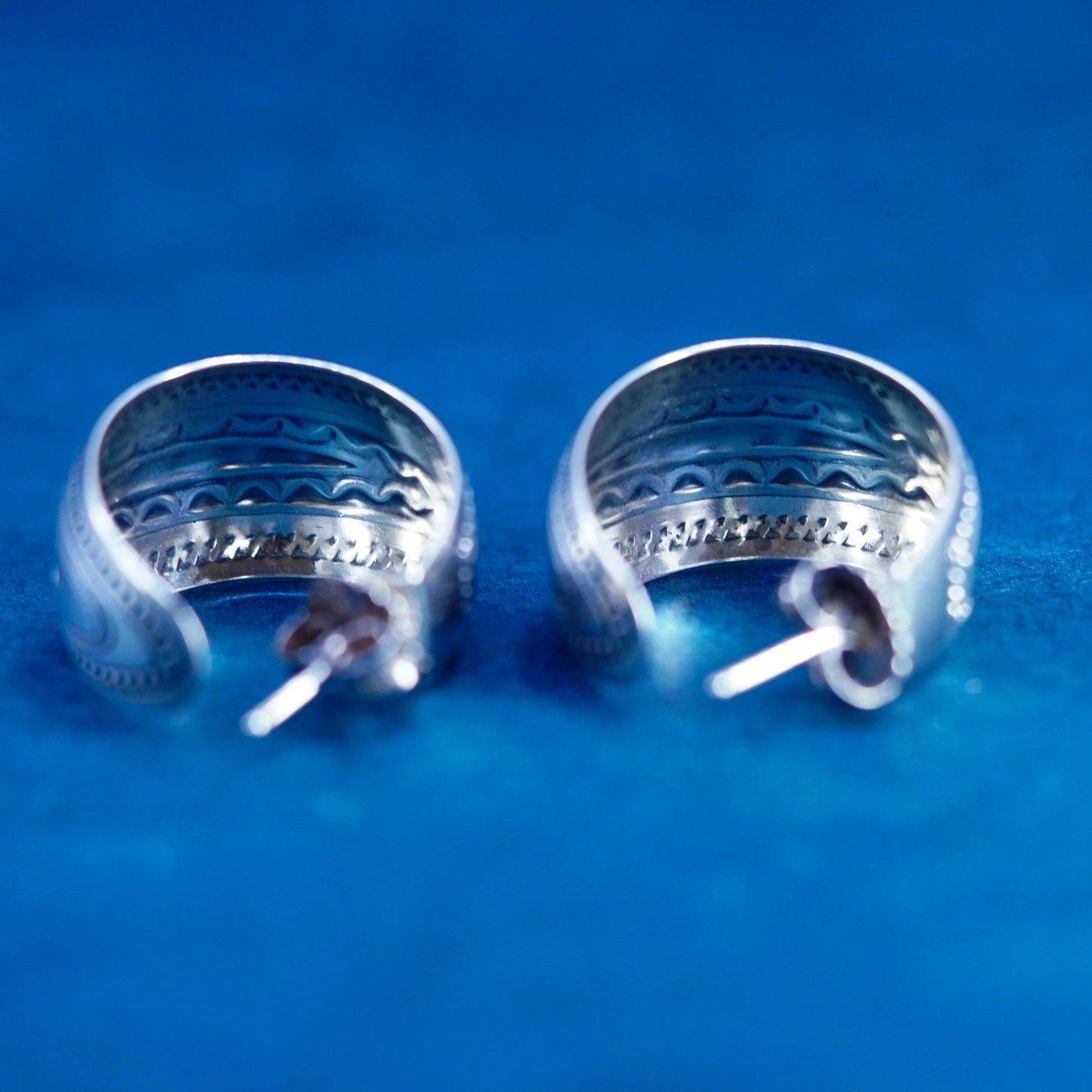 1.25”, Native American Sterling Silver Earrings. 925 textured huggie studs