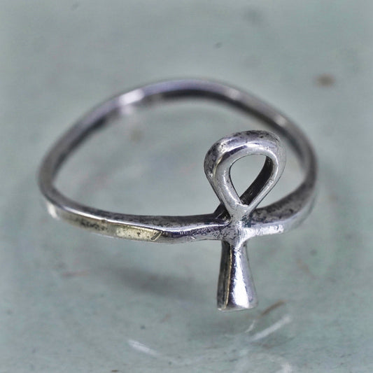 Vintage Sterling silver handmade ring, Egyptian 925 silver ankh band