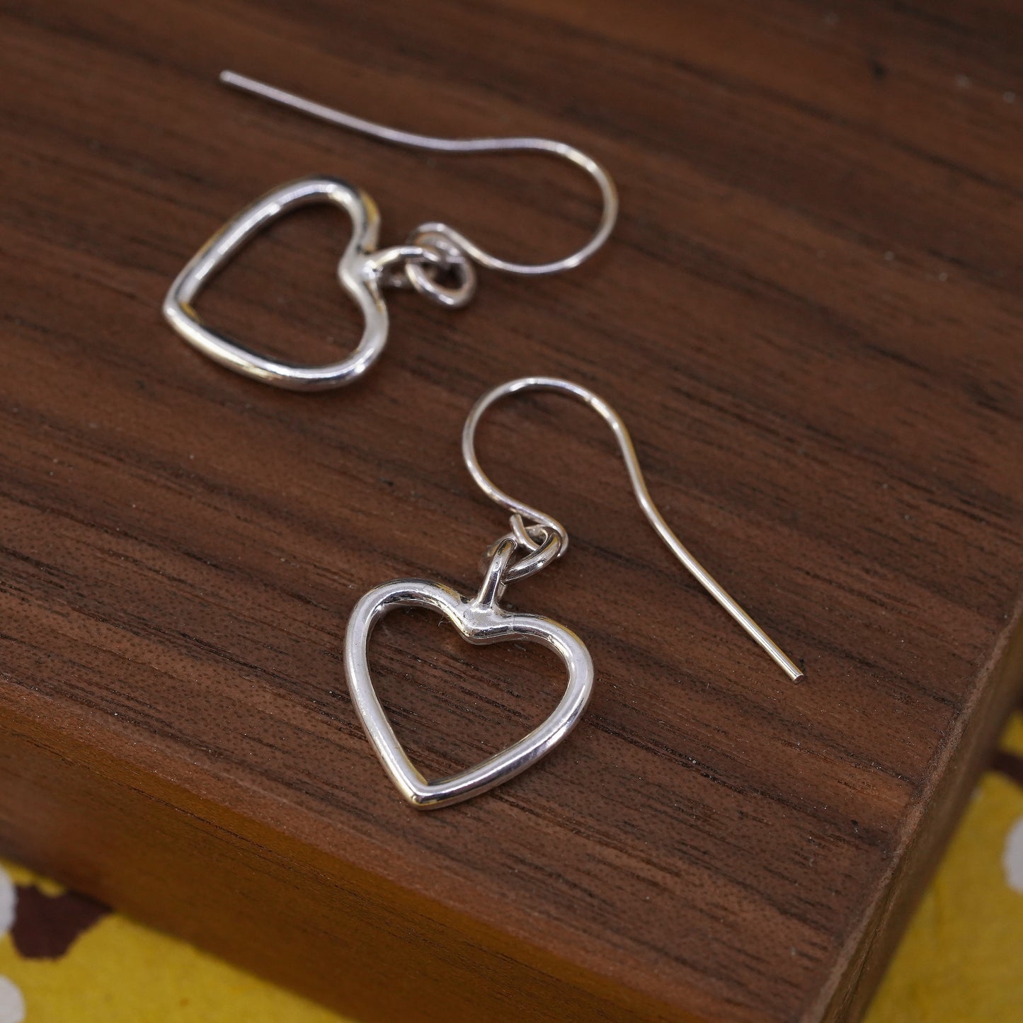 vintage handmade sterling silver earrings, 925 heart shaped dangles