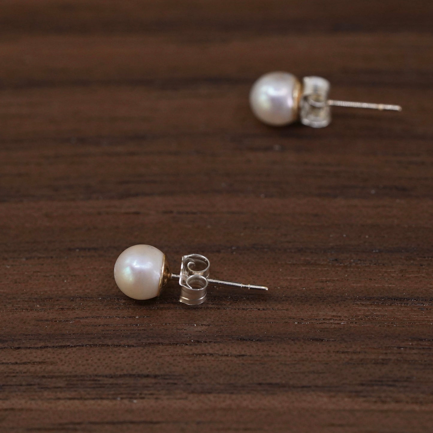 3mm, Vintage 925 Sterling silver handmade studs earrings white pearl