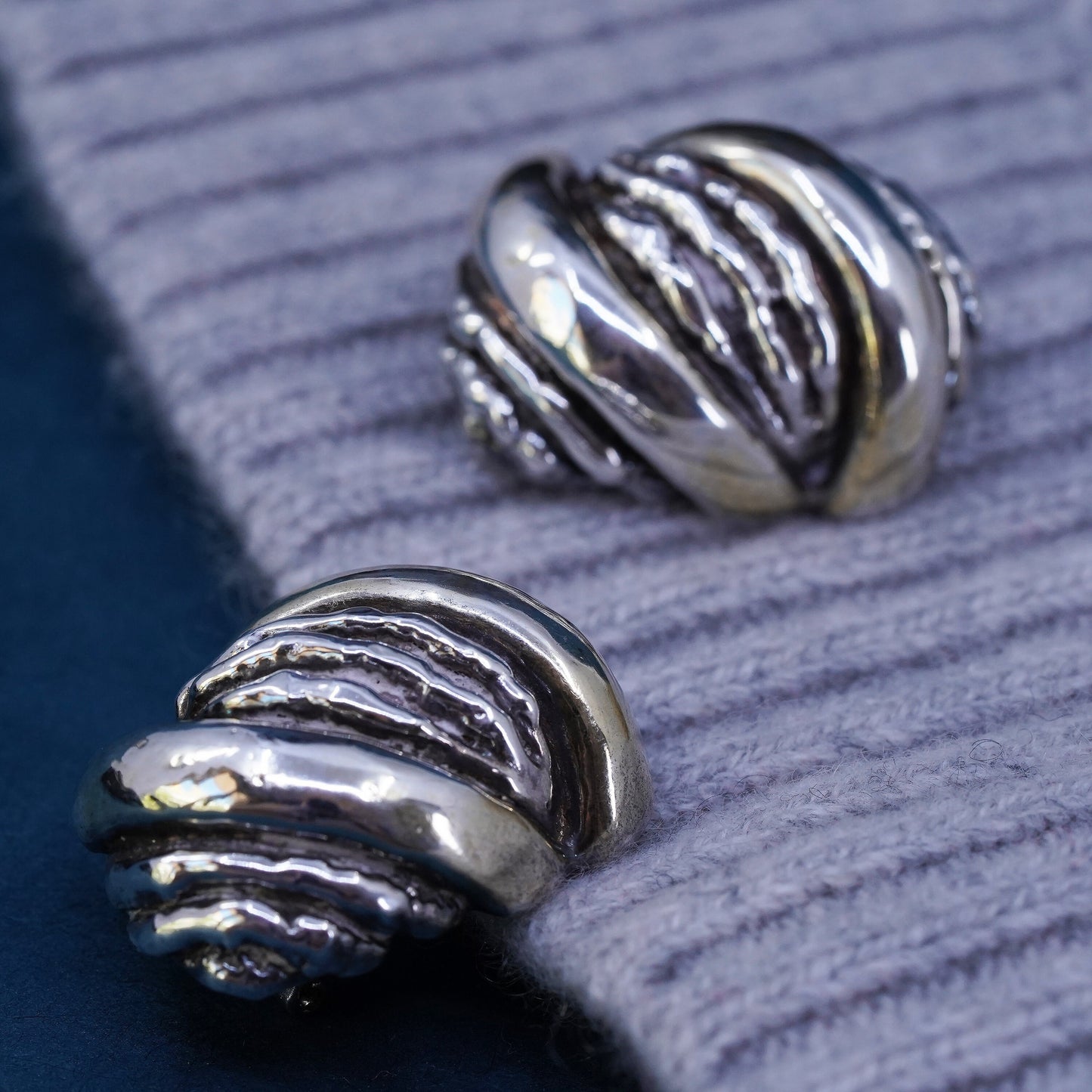 Vintage Sterling silver handmade earrings, 925 clip on wrinkly earrings