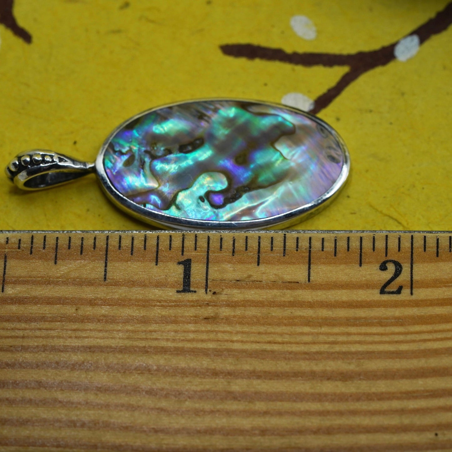 vtg Sterling silver handmade double sided pendant, Mexico 925 oval with abalone