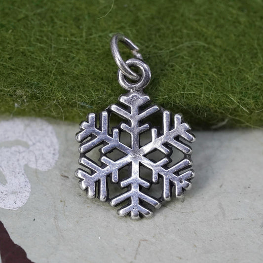 Vintage Sterling silver snowflake pendant, 925 handmade charm