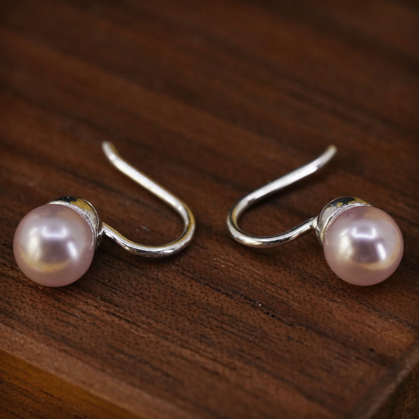 Sterling silver handmade earrings, 925 studs with pink pearl drops