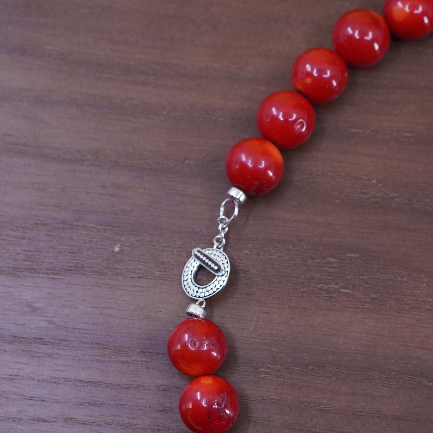 18”, huge coral beads necklace with smoky quartz and sterling 925 silver