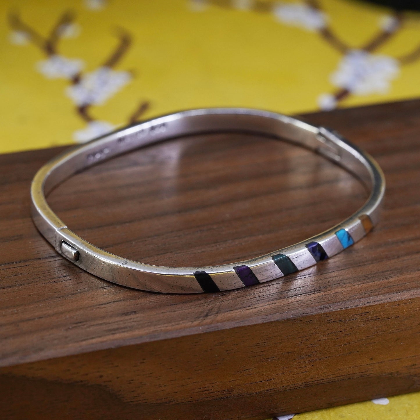 7”, Mexican Sterling silver bracelet, 925 bangle lapis turquoise tiger eye