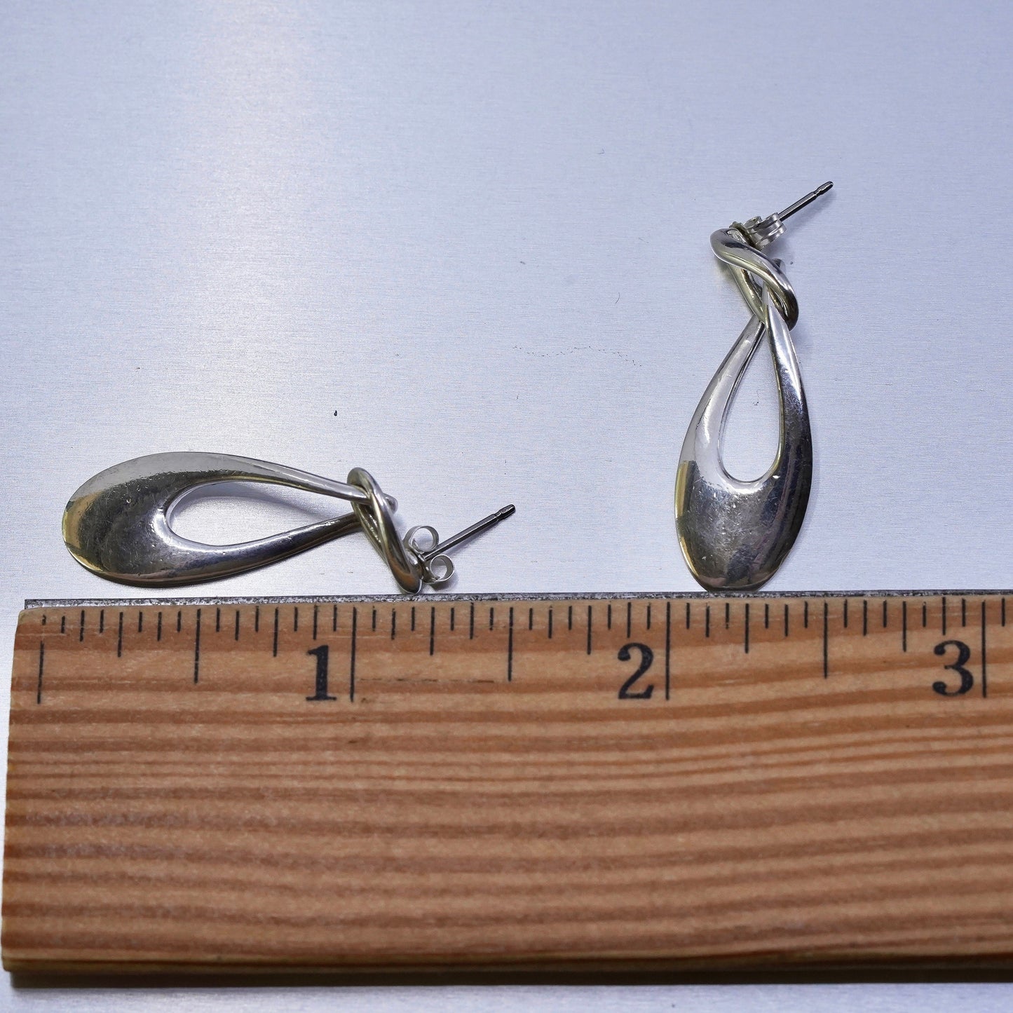 1.75”, Vintage Sterling 925 silver handmade entwinted teardrop earrings