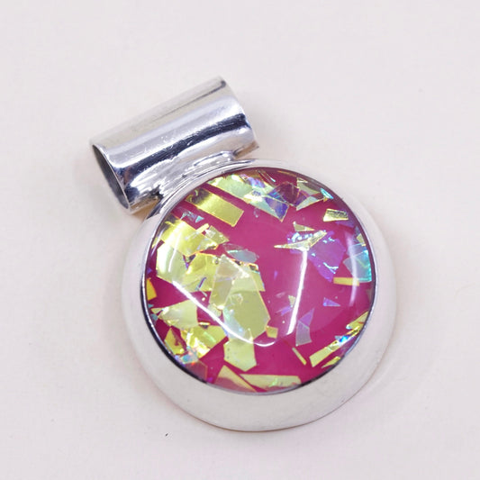 vtg sterling silver with artisan glass slide pendant, dichroic glass pendant