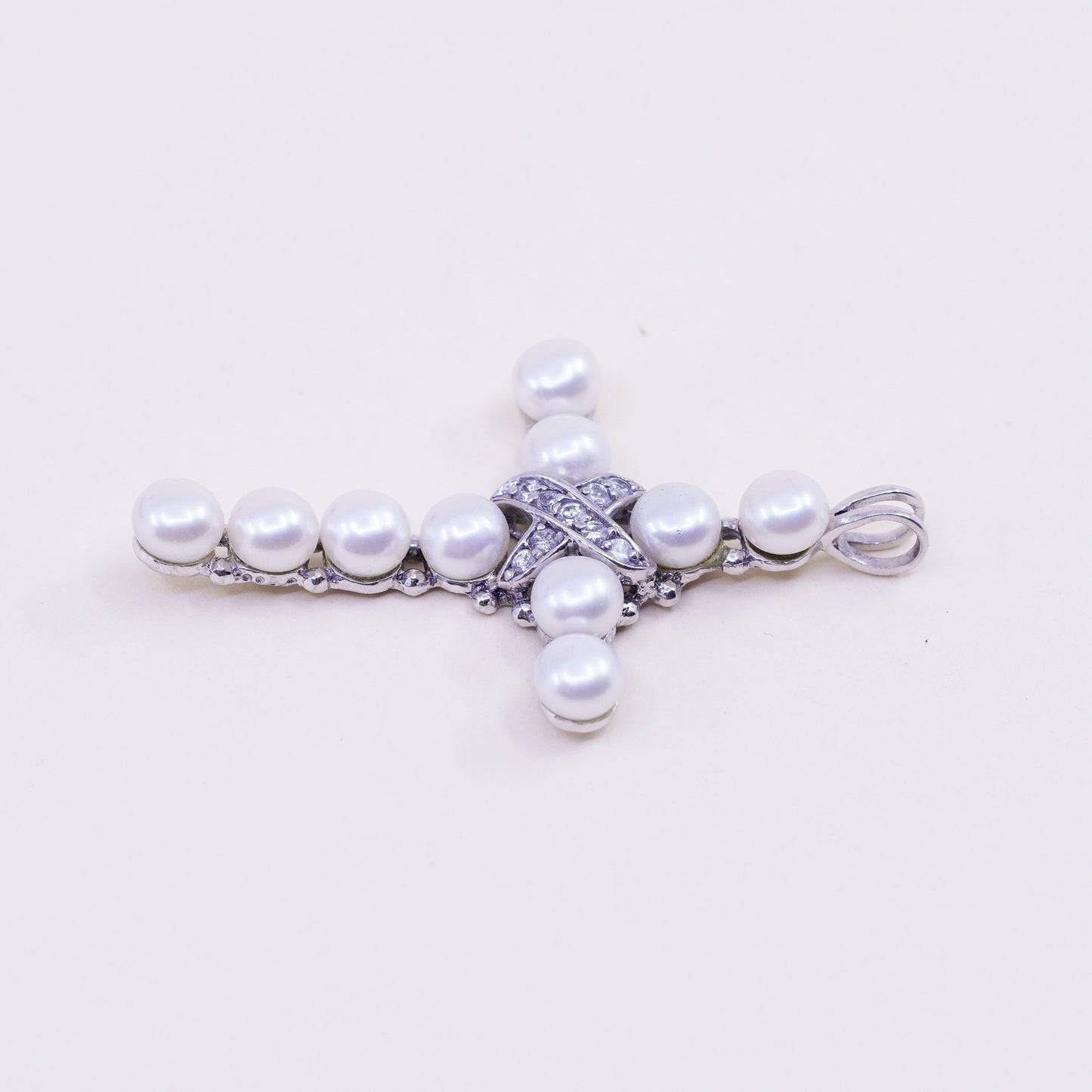 Vintage sterling 925 silver pendant with pearl and cz