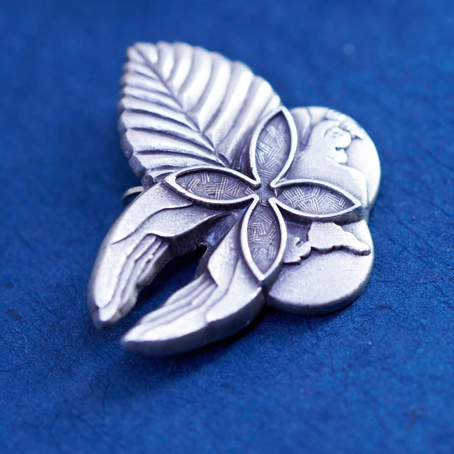 Vintage sterling silver handmade brooch, abstract 925 clover leaf pin