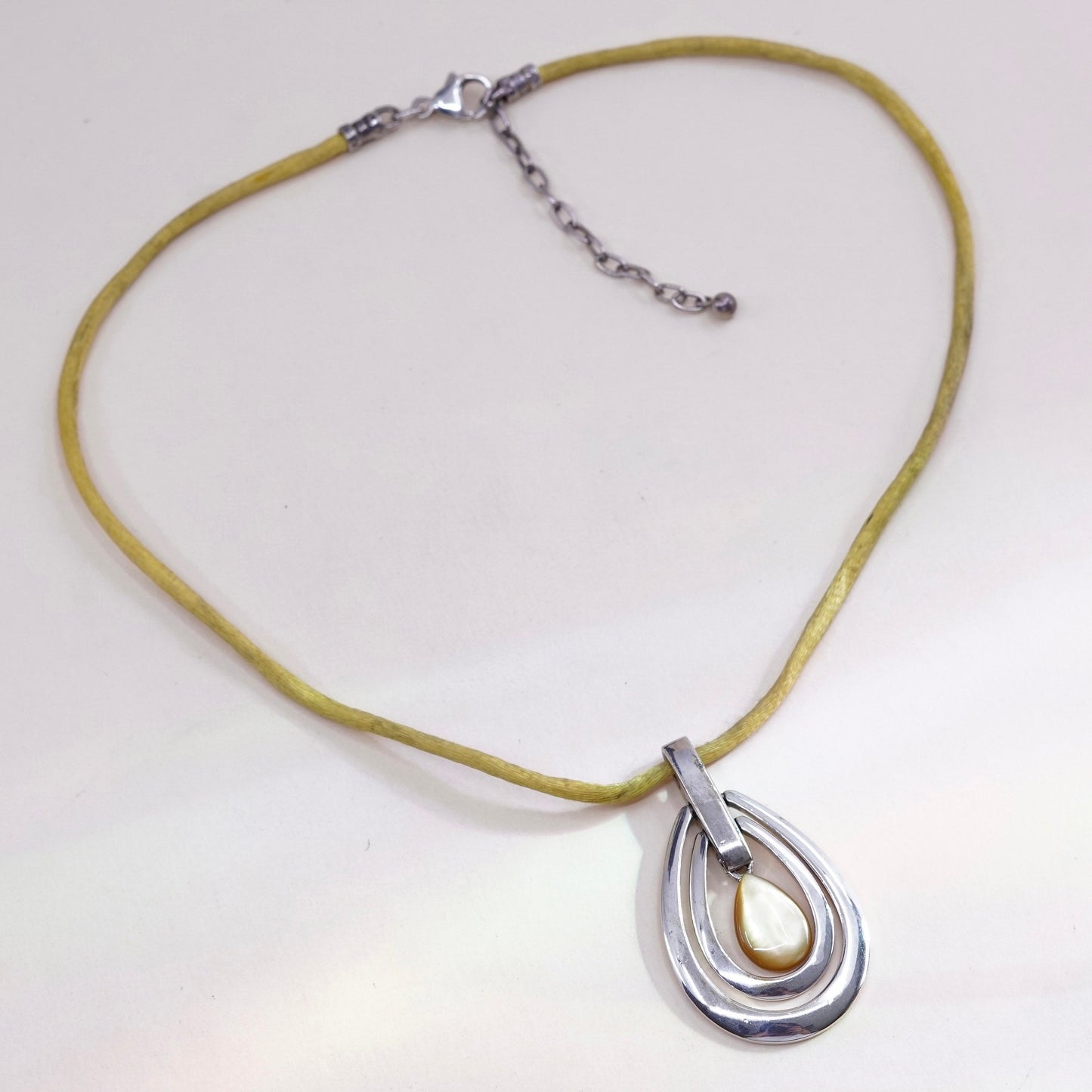 16+2”, Joseph Esposito Sterling 925 silver necklace, silk chain w/ teardrop MOP