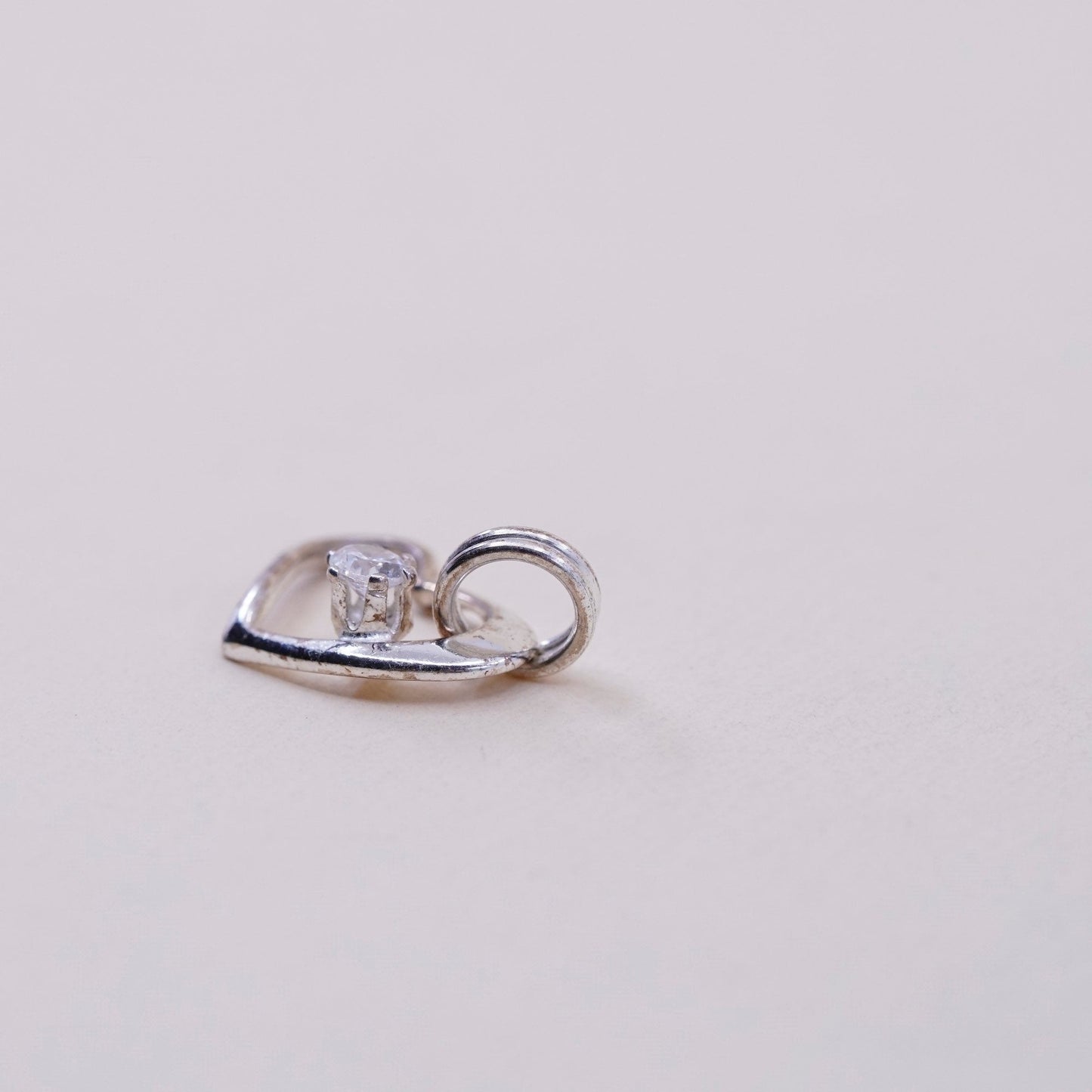 Vintage sterling silver heart shaped charm, 925 pendant with Cz