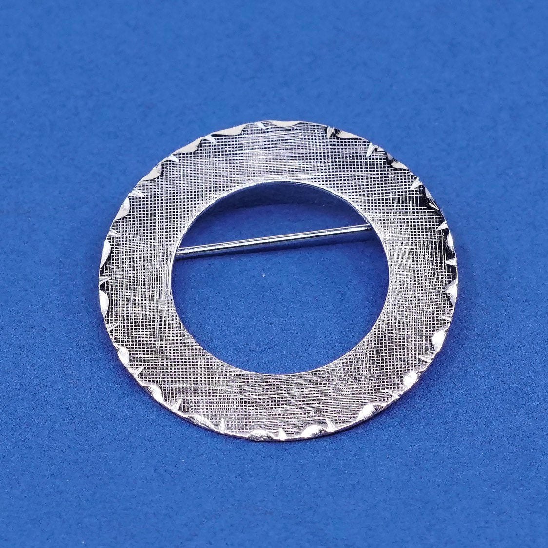 vtg Sterling silver handmade brooch, 925 circle pin w/ Matt textured surface
