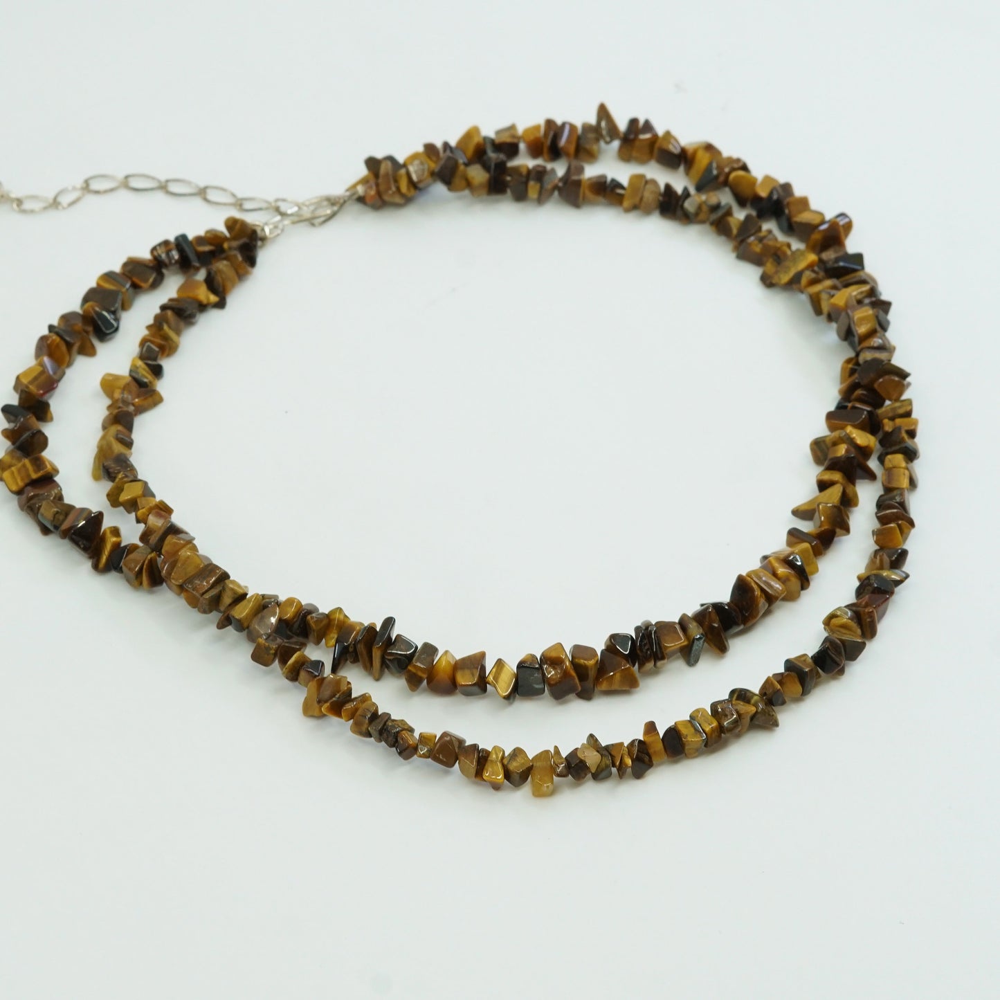 18”+3”, vtg sterling silver handmade necklace, 925 golden tiger eye beads