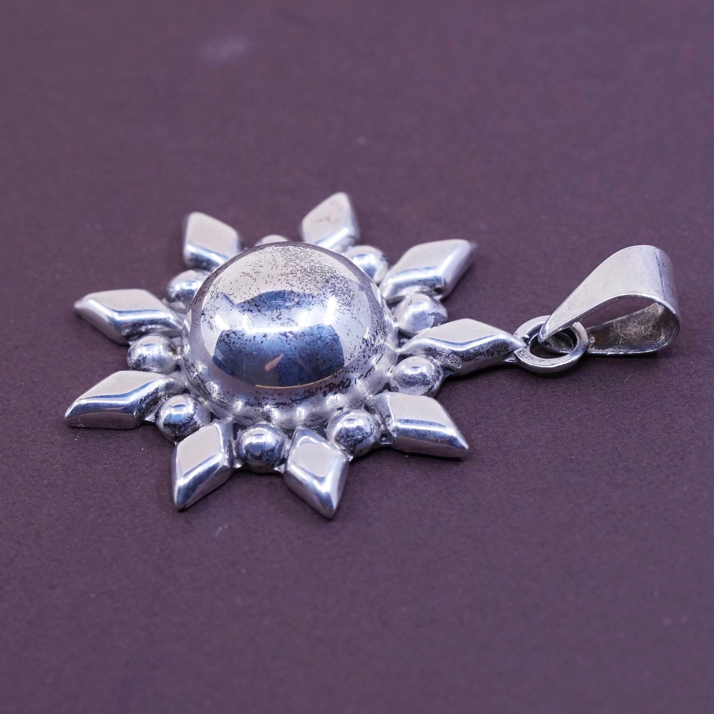 vtg mexico CII Sterling 925 silver handmade abstract sun pendant