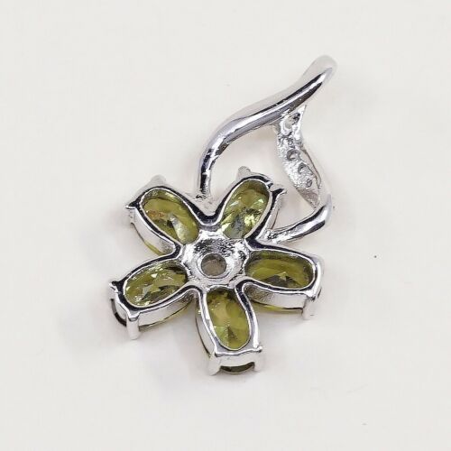 Vtg Fashion Sterling silver pendant, Flower w/ Peridot N Cz, silver tested