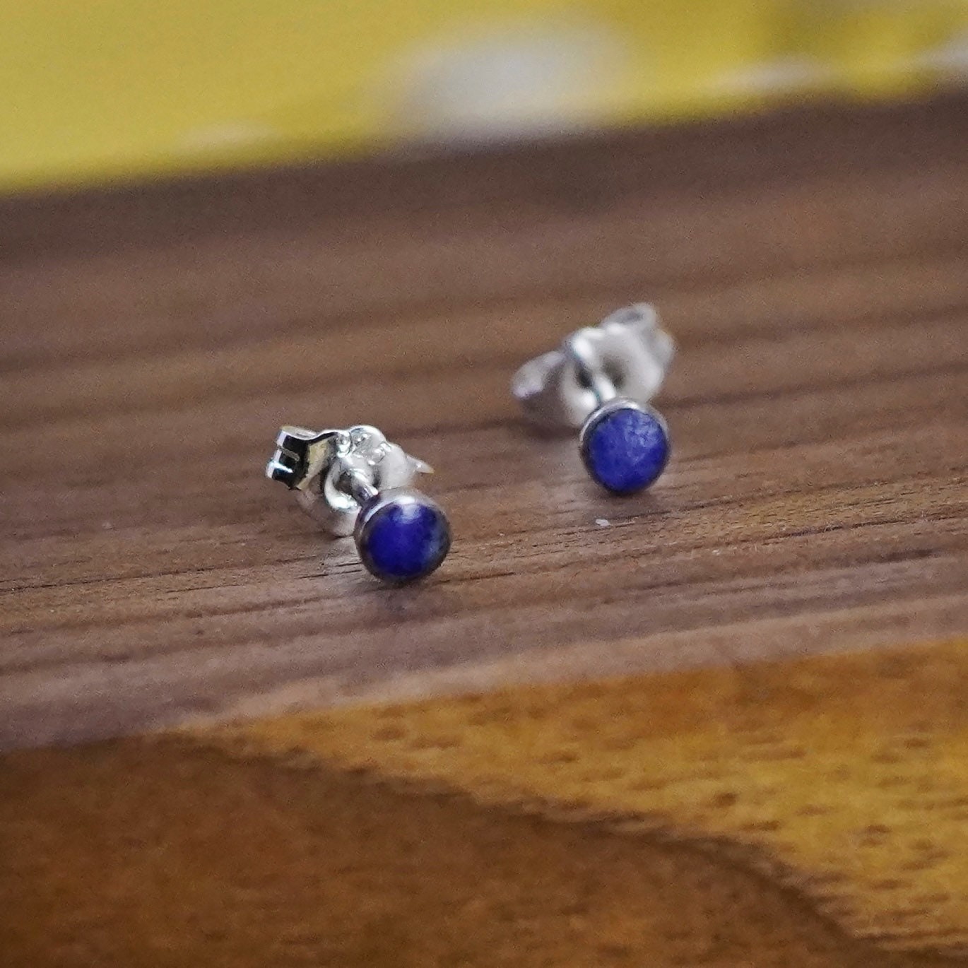 3mm, Vintage Sterling silver handmade earrings, 925 round sodalite studs