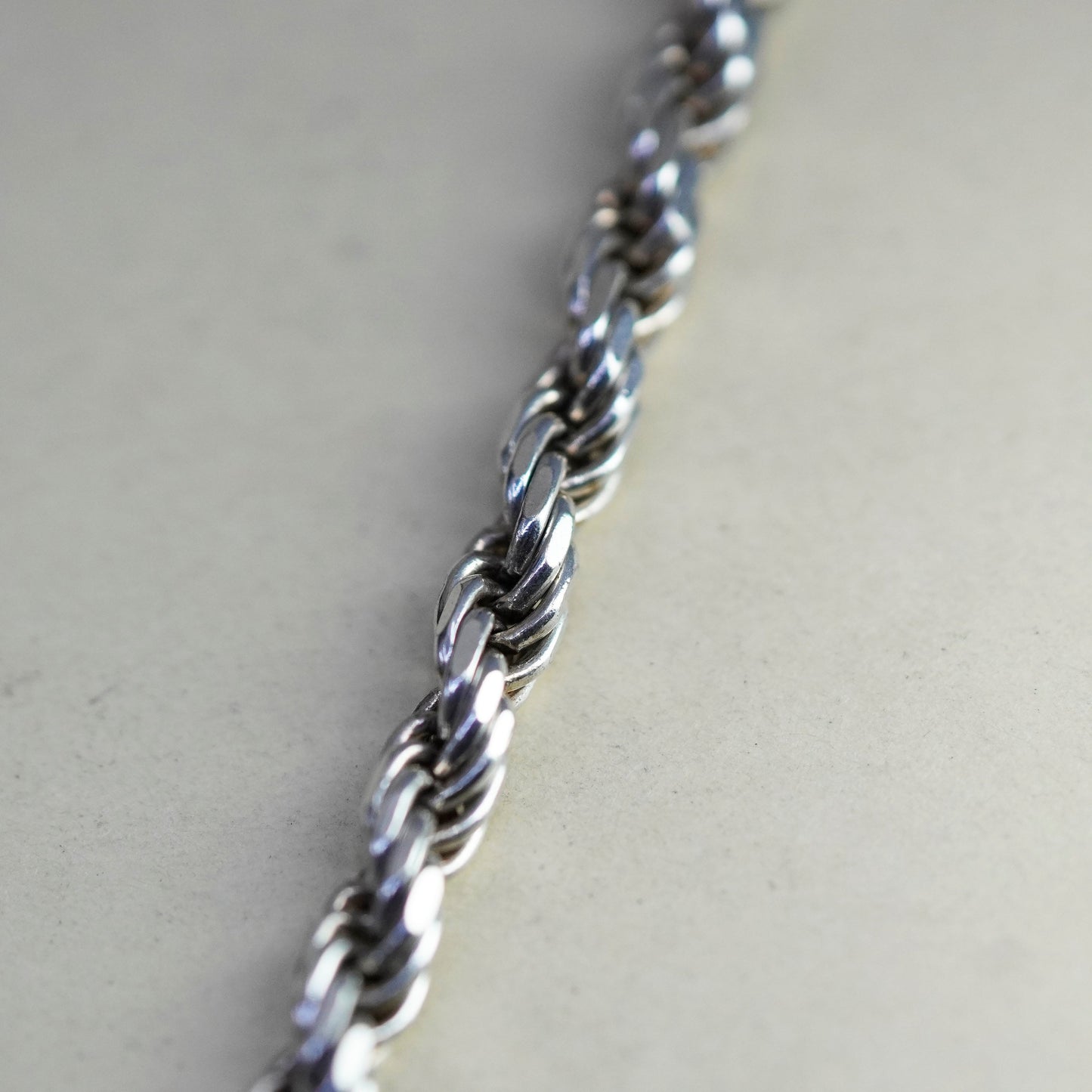 26”, 5mm, vintage Sterling silver necklace, 925 diamond cut rope chain