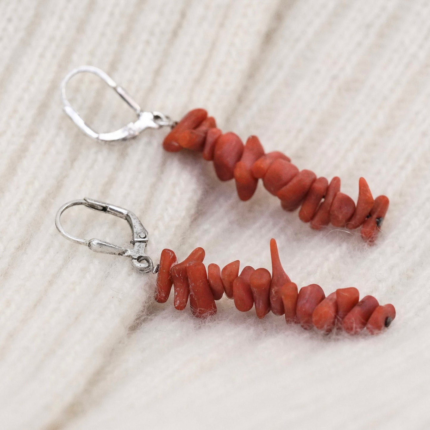 Vintage Sterling 925 silver handmade earrings with cluster coral beads
