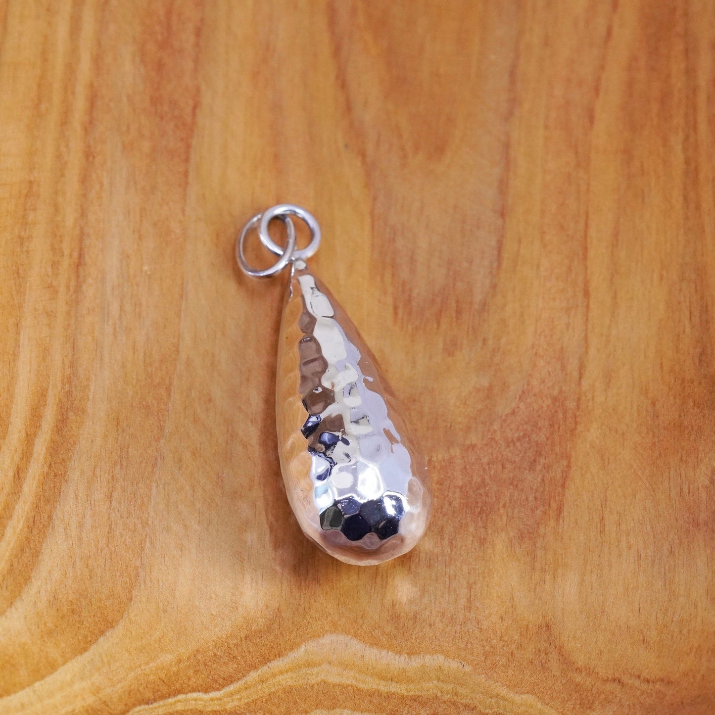 Vintage Designer Elle sterling silver hammered teardrop pendant with ruby