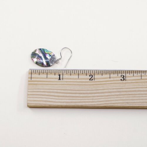 Vtg Sterling Silver Handmade Earrings, 925 Silver Hooks W/ Oval abalone Inlay