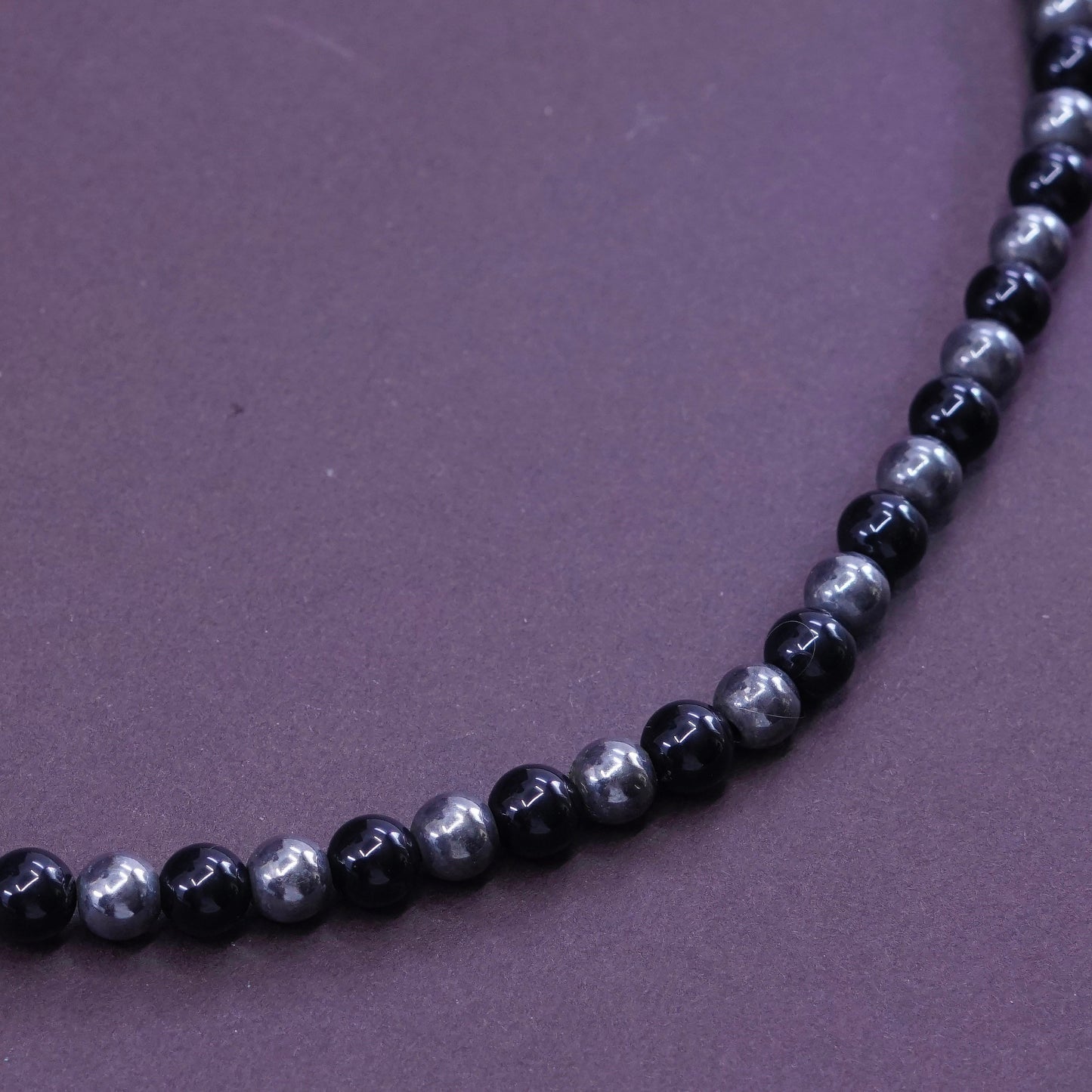 18” vintage sterling 925 silver handmade necklace with obsidian beads