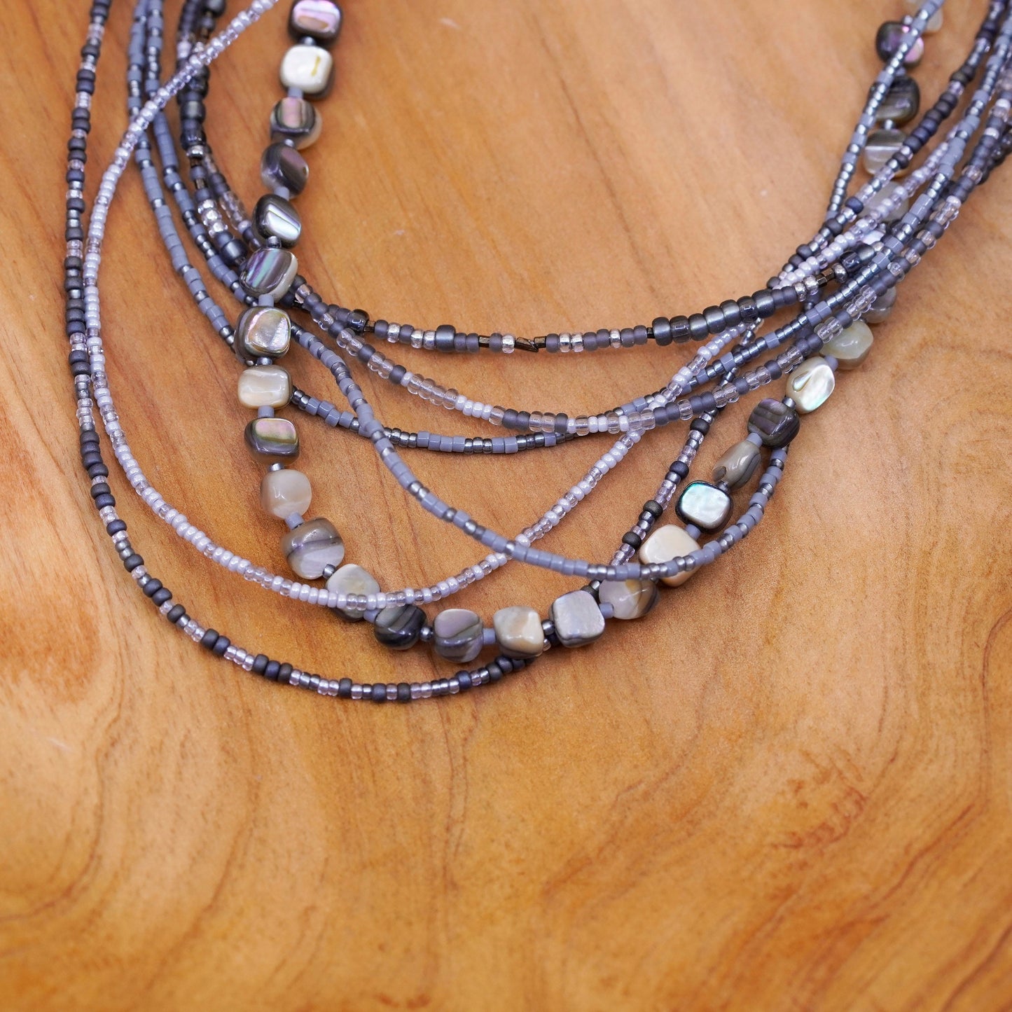 28”, Silpada Sterling 925 Silver Multi strand abalone Seed Bead Boho Necklace