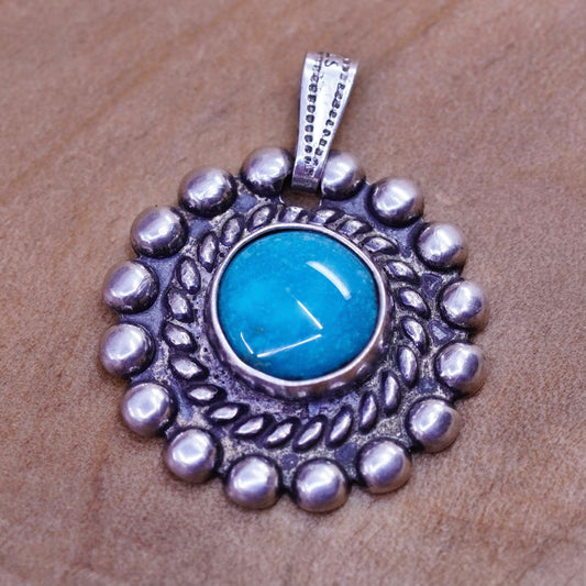 Vintage Sterling silver handmade pendant with turquoise, 925 flower with beads