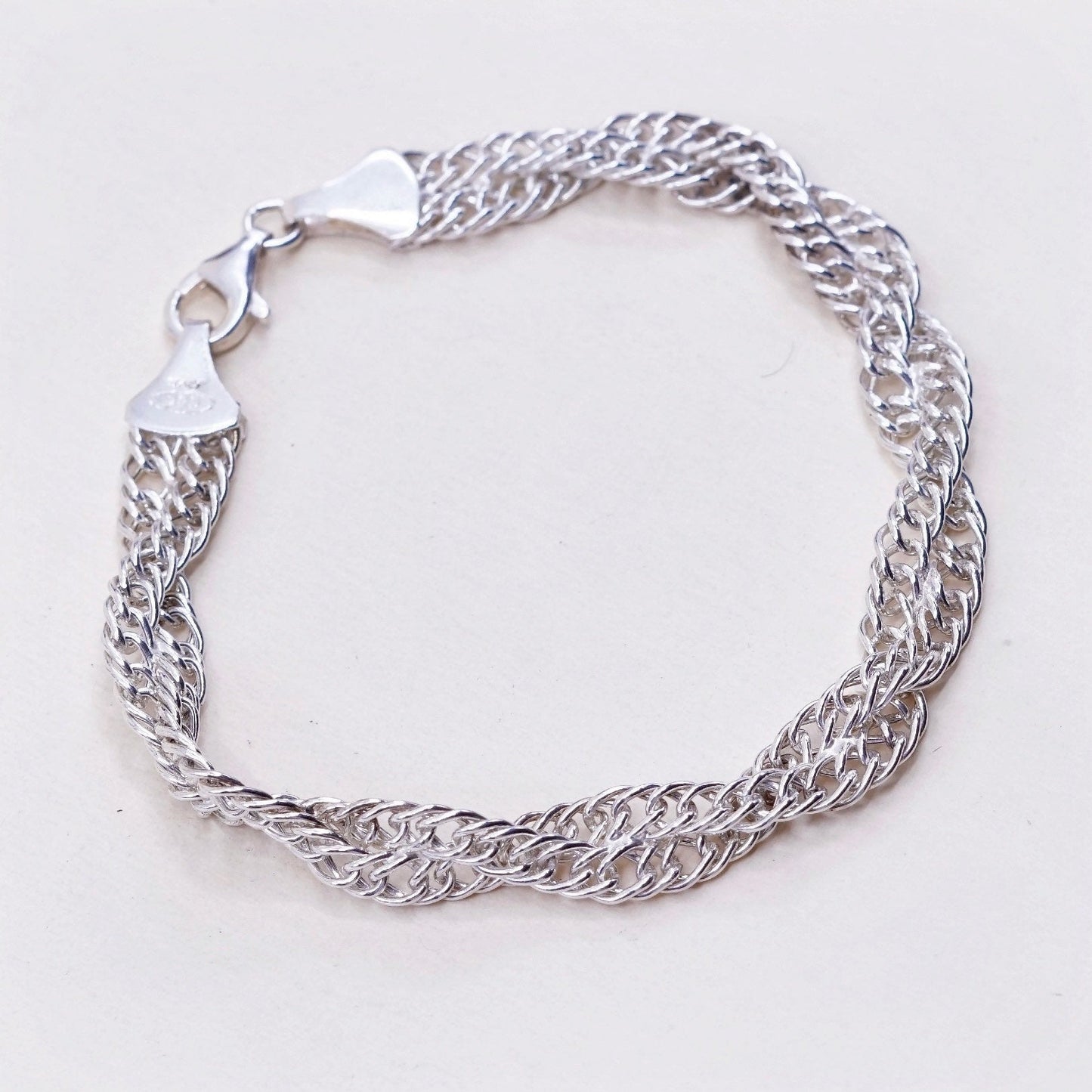 7”, 10mm, Vintage sterling silver bracelet, twisted curb link bracelet