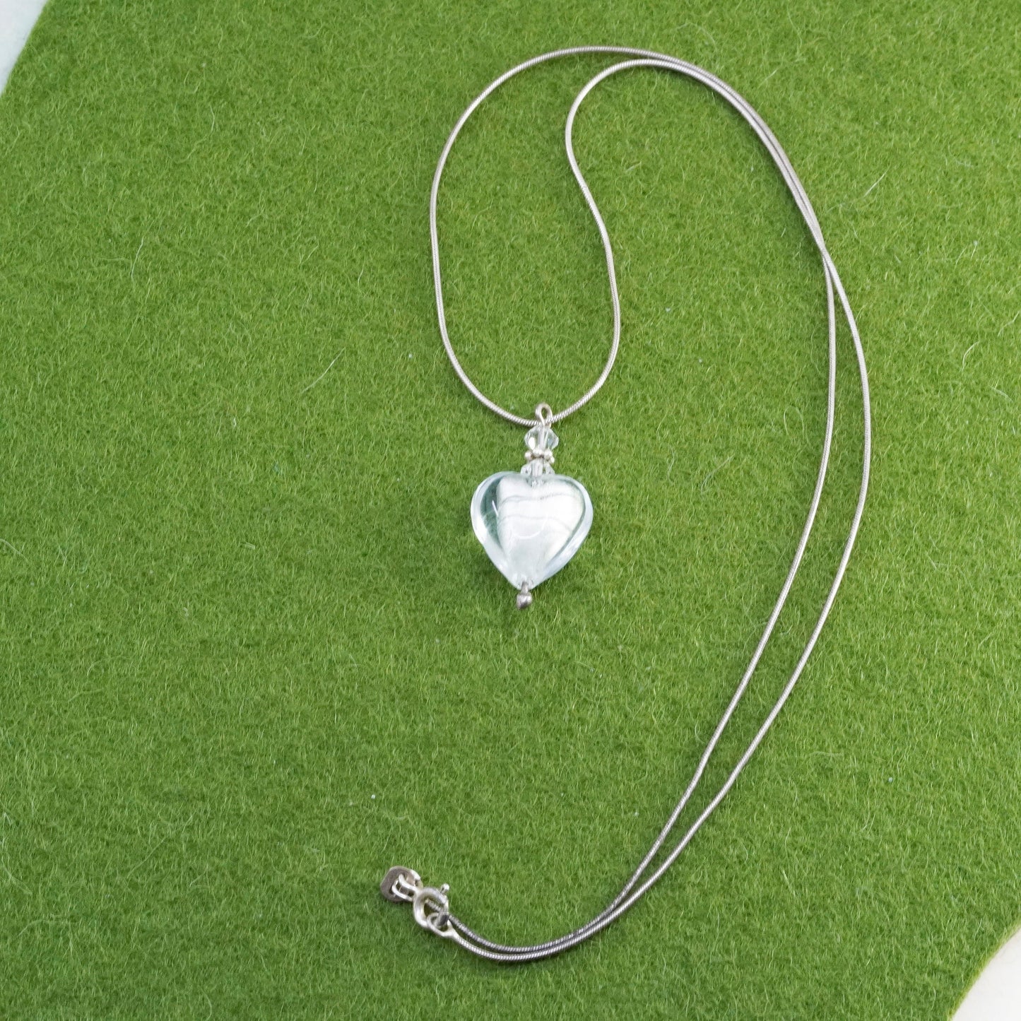 18”, sterling silver handmade necklace 925 snake chain with glass heart Pendant