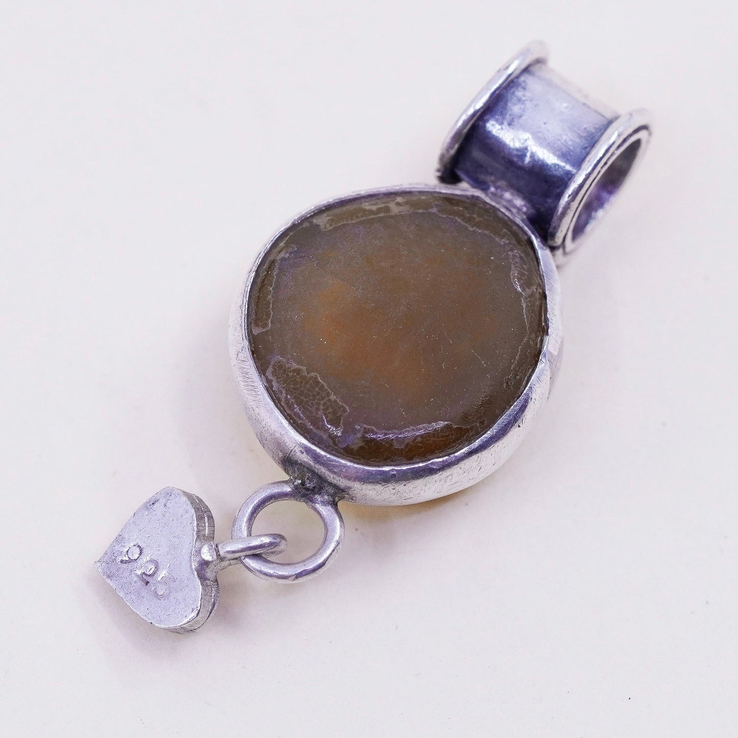 Vintage handmade sterling 925 silver pendant with sea washed glass heart charm