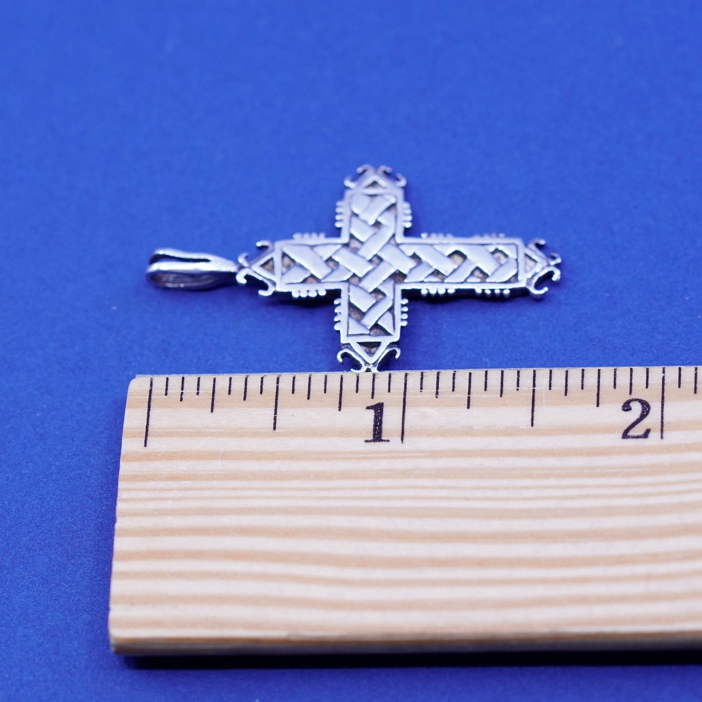 Vintage Sterling silver handmade pendant, braided textured 925 cross