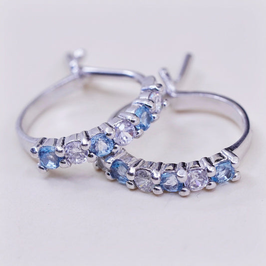 0.5”, fashion sterling silver earrings, 925 hoops, Huggie with clear blue Cz