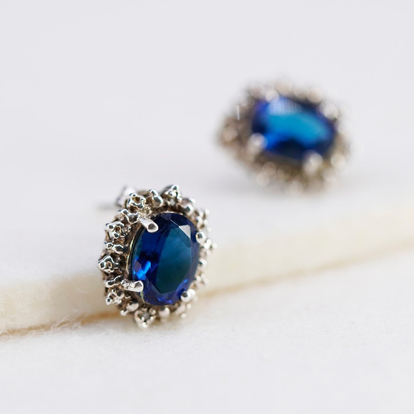 Vintage Sterling 925 silver earrings, studs with sapphire and diamond