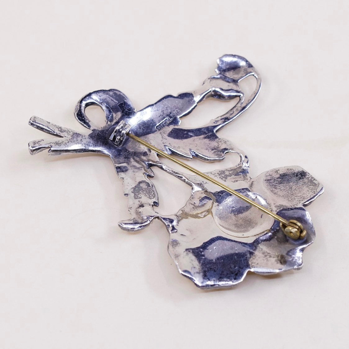 Vintage sterling silver handmade brooch, solid 925 silver flower pin